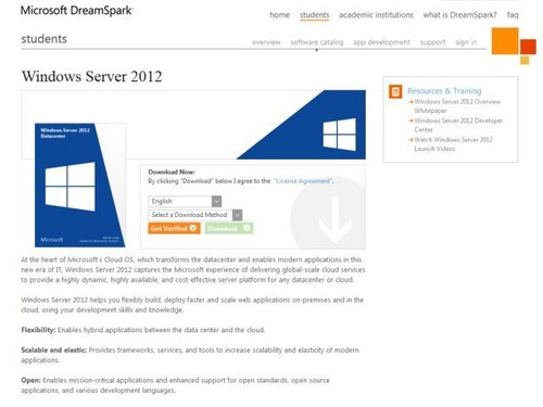 Win Server 2012已出现在DreamSpark
