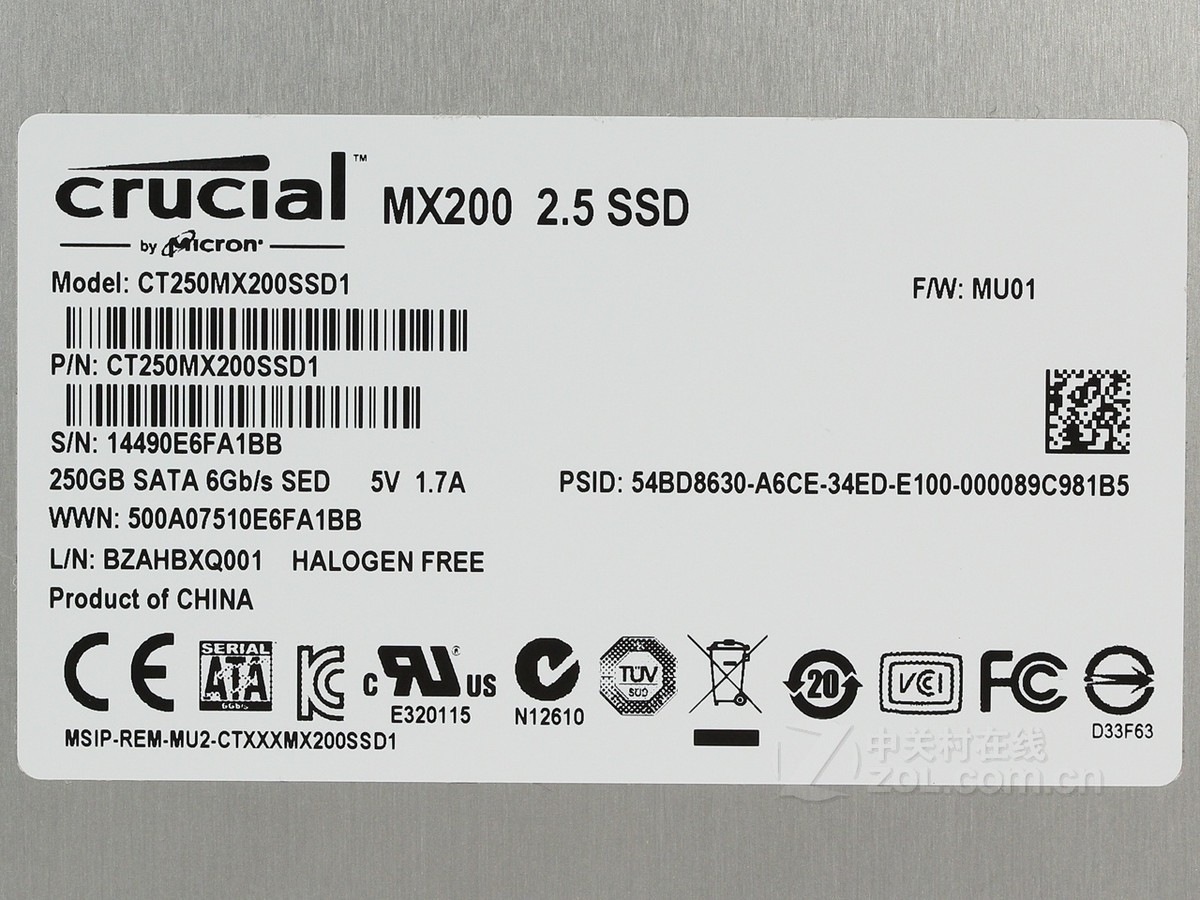 固态硬盘 英睿达固态硬盘 英睿达mx200 sata(250gb) 图片 局部细节图